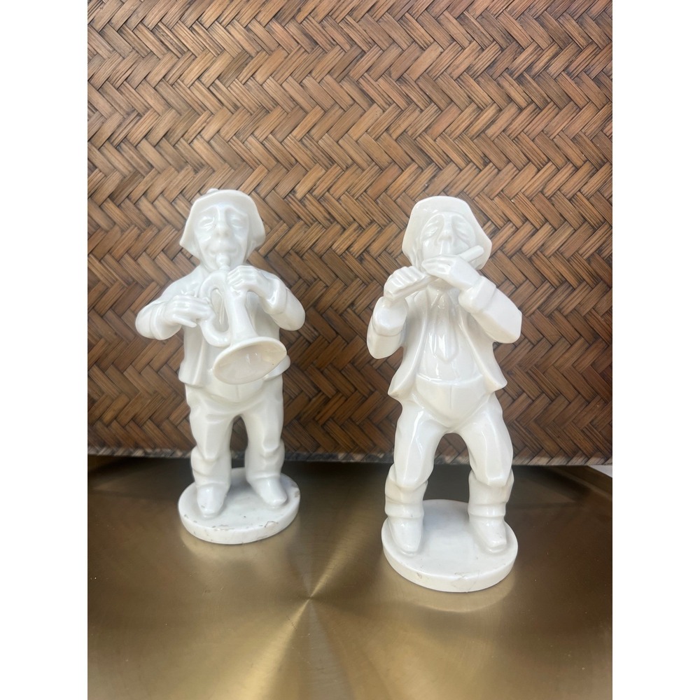 Pair of Vintage Dresden Germany‎ White Porcelain Musician|Flute & Saxophone